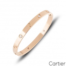 Cartier Rose Gold Half Diamond Love Bracelet Size 19 B6036019 Cartier Rose Gold Half Diamond Love Bracelet Size 19 B6036019